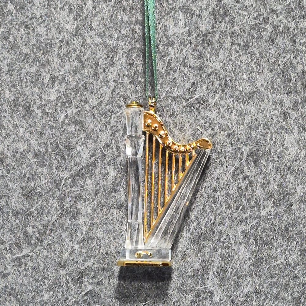 Vintage Swarovski Crystal Memories Harp Ornament 18 Karat Gold Plated Y2K